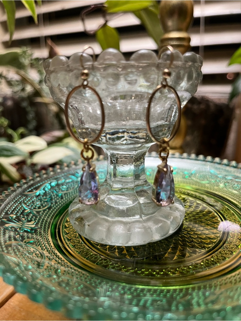 Iridescent lavender Teardrop Dangle Earrings - Gold Hoops